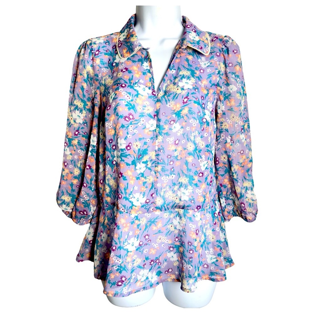 Modcloth Floral Peplum Lavender Blouse Size XS